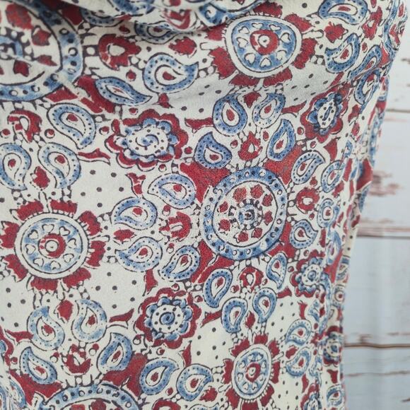 Fabindia 100% Cotton Sleeveless Top Red Blue Print Size Medium - Picture 7 of 7